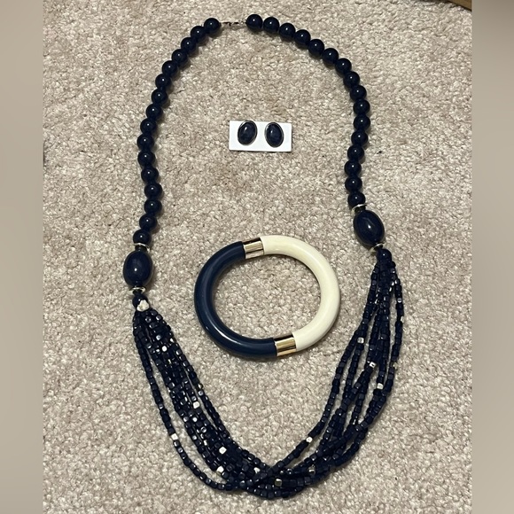 Jewelry - Blue stone/bead Necklace, earrings, bracelet